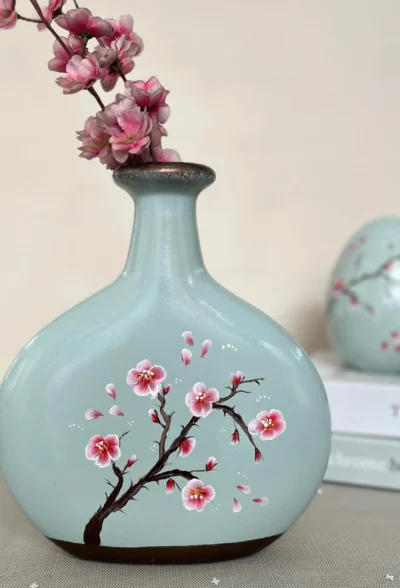Seramik Sakura Desenli Vazo
