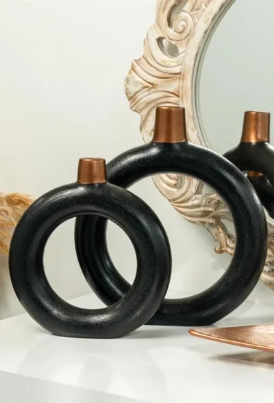 İkili Siyah Ring Vazo