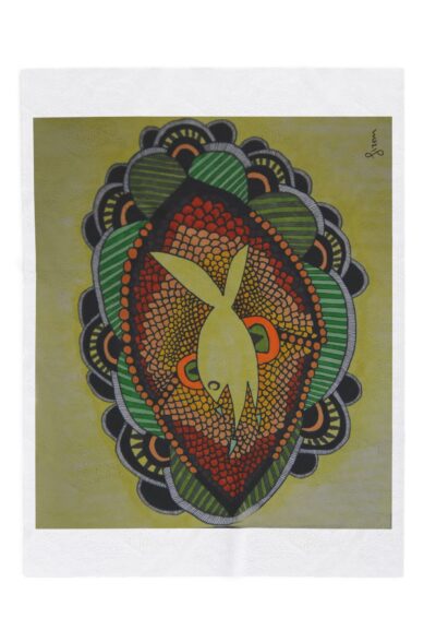 Surreal Retro Fish Velveteen Plush Blanket | Abstract Face, Floral Orbs | Illustrated by Gizem Bayramoglu