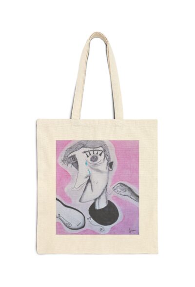 Surreal Face Sketch Tote Bag | Abstract Portrait Art on Canvas