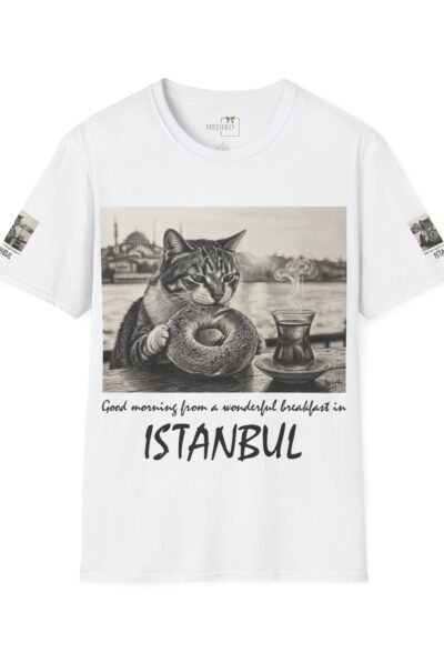 Good Morning from Istanbul T-Shirt | Breakfast Time with "simit" and tea, Charcoal drawing