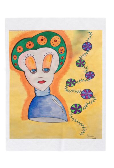 Surreal Retro Lady Portrait Velveteen Plush Blanket | Abstract Face, Floral Orbs | Illustrated by Gizem Bayramoglu