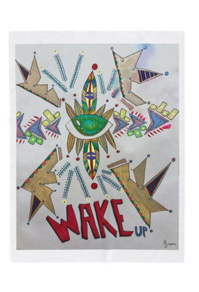 Surreal Wake Up Warning Velveteen Plush Blanket | Abstract Face, Floral Orbs | Illustrated by Gizem Bayramoglu