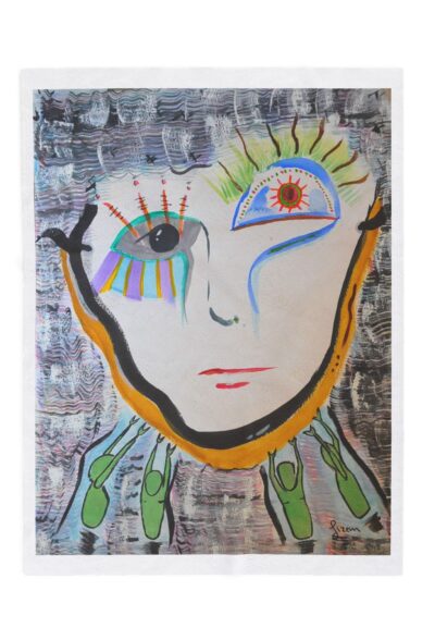 Surreal Retro Sorrowful Man Portrait Velveteen Plush Blanket | Abstract Face, Floral Orbs | Illustrated by Gizem Bayramoglu