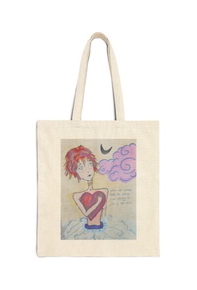 Surreal Lady Heart Tote Bag | Abstract Portrait Art on Canvas