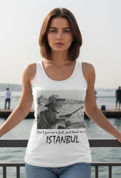 "Bana balık verme, tutmayı öğret" | Karakalem tasarım Baskılı Kolsuz T-Shirt