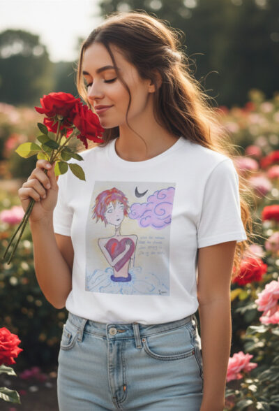 Sürreal Kadın Kalbi İllüstrasyonu Baskılı T-Shirt | Özgün Tasarım