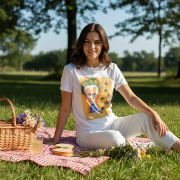Sürreal Aristokrat Kadın İllüstrasyon Baskılı T-Shirt | Özgün Tasarım