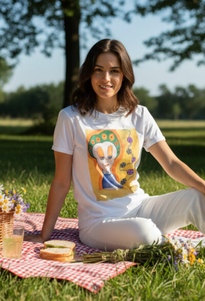 Sürreal Aristokrat Kadın İllüstrasyon Baskılı T-Shirt | Özgün Tasarım