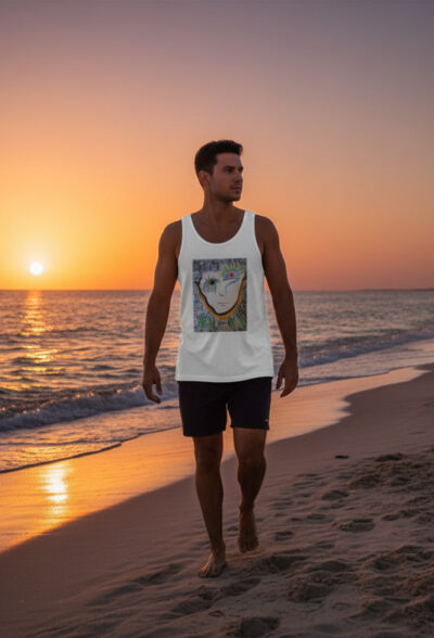 Sürreal Üzgün Adam İllüstrasyonu baskılı kolsuz T-Shirt | Sanatseverlerin tercihi | Özgün Tasarım