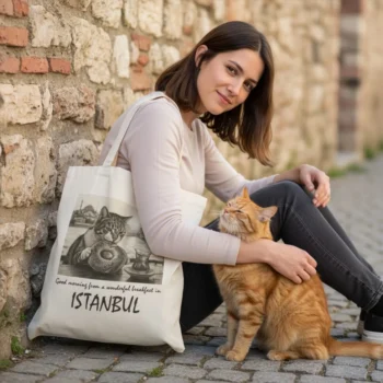 Kahvaltı Keyfi Baskılı Bez Çanta | Catstanbul | Karakalem Çalışma