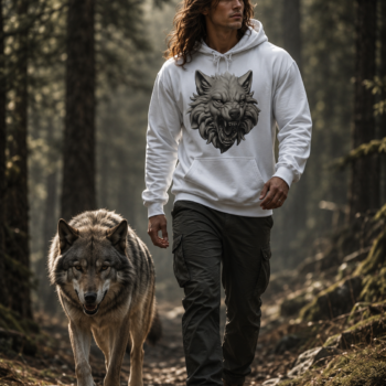 Kükreyen Kurt Kafası Baskılı Kapüşonlu Sweatshirt