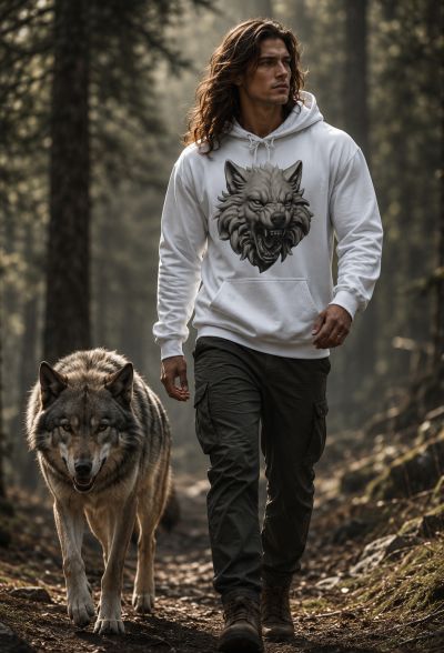Kükreyen Kurt Kafası Baskılı Kapüşonlu Sweatshirt | Vahşi Kurt Yüzü Grafik Baskılı Sweatshirt